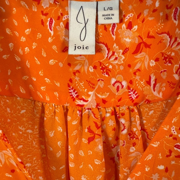 Joie Orange w/ Small Floral Print Crop Top with Elbow Length Puff Sleeves Size L - Picture 2 of 6